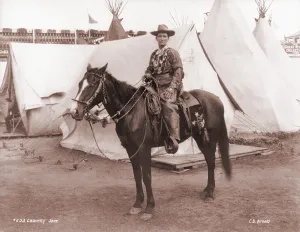 Buckskins Prints: Calamity Jane (1852-1903), posing on horseback