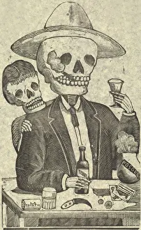 Mexico City Prints: Detail from Calavera Tapatia, translation: Skulls From the State of Jalisco