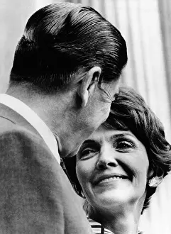 Conservatives Prints: California Gov. Ronald and Nancy Reagan exchange an affectionate look during a Republican Fund raising dinner