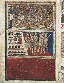 Charlemagne Or Charles I 742 814 Prints: Calixtine Code. beg. 12th c. Charles the Greats leaving Aachen towards Compostela