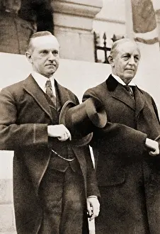 Edwin Prints: Calvin Coolidge and Edwin Curtis review parade of the Boston Police in 1920