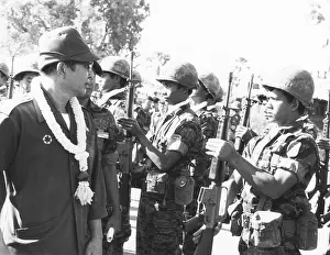 Cambodia Prints: Cambodia's President Lon Nol reviews government troops on Nov