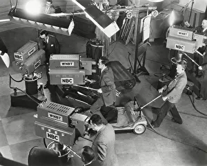 Electronics Prints: Cameras are tested on the television studio set before the program goes on the air