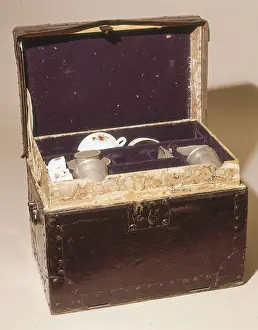 Furnitures Prints: Campaign chest with tea set that the Duke of Wellington used during his command of the allied armies at the Spanish War