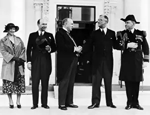 Canadians Prints: Canadian Premier Richard Bennett welcomed by FDR at the White House. L-R: Mrs