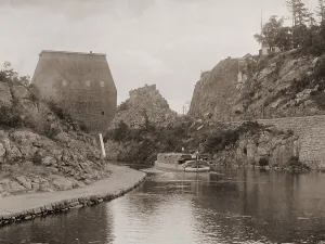 Hydraulic Engineering Prints: Canal barge FRANK C. MARION passing through the Erie Canal at Little Falls New York