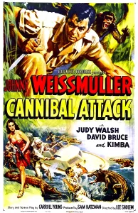 Monkey Prints: CANNIBAL ATTACK, US poster, Johnny Weismuller (top), 1954