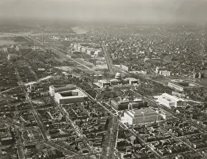Supreme Court Prints: Capitol Hill transformed by new 1930's buildings. Aerial view to northwest