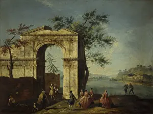 Lacustrine Prints: Capriccio with Porch of a Building and Obelisk