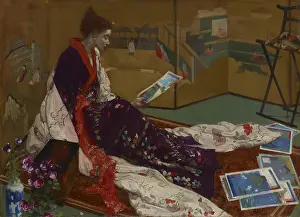 Oil On Panel Prints: Caprice in Purple and Gold: The Golden Screen