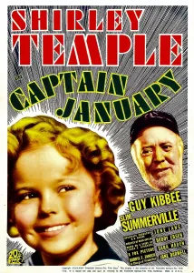 CAPTAIN JANUARY, Shirley Temple, Guy Kibbee on midget window card, 1936. TM & Copyright 20th Century Fox Film Corp./courtesy Everett Collection