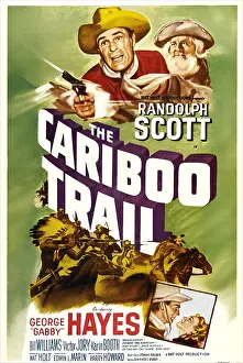 THE CARIBOO TRAIL, US poster, top from left: Randolph Scott, George Gabby Hayes, bottom right: Randolph Scott, Karin Booth, 1950