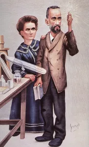 Physicists Prints: Caricature of Pierre and Marie Sklodowska Curie