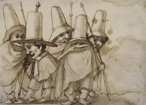 Cloak Prints: Caricatures of pilgrims, by Baccio Del Bianco