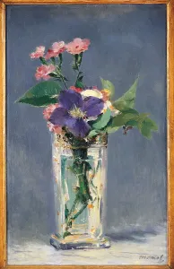 Carnation Prints: Carnations and Clematis in a Crystal Vase