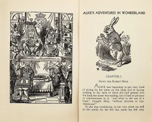 CARROLL, Lewis (1832-1898). First page of one edition of "Alice's Adventures in Wonderland" in English, with illustrations of John Tenniel. Engraving. SPAIN