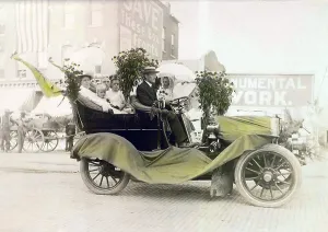 Edwardian Prints: Cars. Geneva Automobile Parade. Firemen's parade, Anne Fitzhugh Miller and Mr. and Mrs