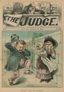 Grover Prints: Cartoon of a baby crying out I want my pa as Grover Cleveland passes
