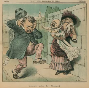 Grover Prints: Cartoon of a baby crying out I want my pa as Grover Cleveland passes