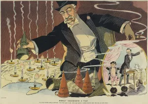 Wall Street Prints: Cartoon depicting a giant businessman looking like J.P