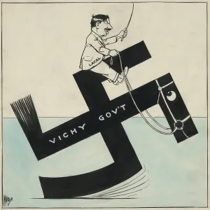 1405history Prints: Cartoon of French leader Pierre Laval riding a swastika labeled Vichy Gov't