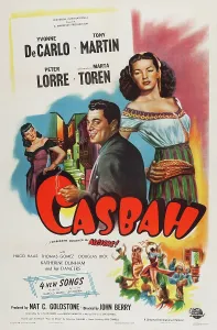 1948 Movies Prints: CASBAH, from left: Marta Toren, Tony Martin, Yvonne DeCarlo on poster art, 1948