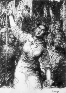 CASTELAODaniel Alfonso Rodrguez (1886-1950). Harangue. Work based on the Spanish Civil War. Engraving. SPAIN. Pontevedra. Pontevedra Museum