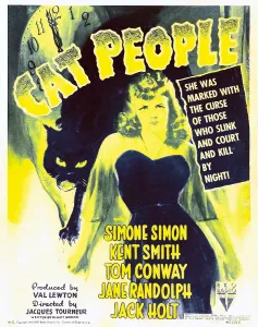 Clock Prints: CAT PEOPLE, Simone Simon on window card, 1942