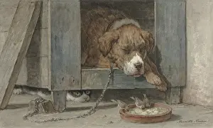 Brush Prints: Cat Spies Birds While a Dog Sleeps