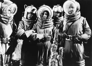 Space Suit Prints: CAT-WOMEN OF THE MOON, from left