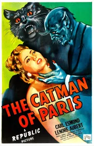 Hairy Prints: THE CATMAN OF PARIS, US poster, from left: Lenore Aubert, Robert J. Wilke, 1946