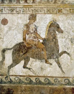Mortality Prints: Cavalryman. Funeral painting with Greek soldiers