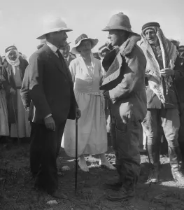 Bell Prints: In center are, L-R: Sir Herbert Samuel, Gertrude Bell, and T.E. Lawrence, in April 1921