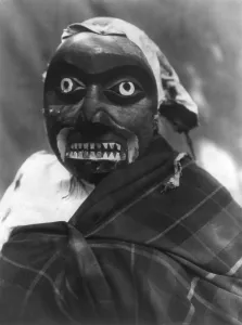 Scary Prints: Ceremonial mask worn by a dancer portraying the hunter in Bella Bella mythology who killed the giant man-eating octopus