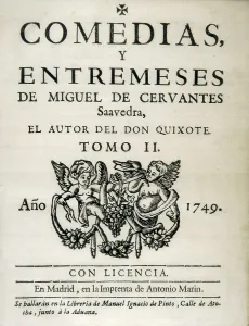CERVANTES SAAVEDRA, Miguel de (1547-1616). Comedias y Entremeses (Comedies and Interludes). Antonio Marin's edition. Madrid (1749). SPAIN. Madrid. National Library