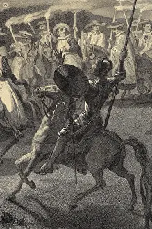 CERVANTES SAAVEDRA, Miguel de (1547-1616). Illustration of "The Ingenious Gentleman Don Quixote of La Mancha". Etching. AISA/Everett Collection**US SALES ONLY**