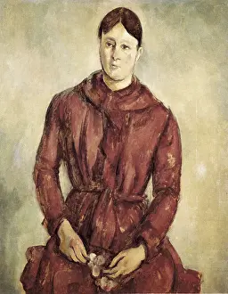 1890 Prints: CEZANNE, Paul (1839-1906). Portrait of Madame Cezanne in a Red Dress