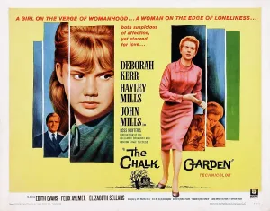 Troubled Prints: THE CHALK GARDEN, US lobbycard, from left: John Mills, Hayley Mills, Deborah Kerr, 1964