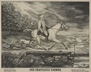 Dogs Prints: The Chappaqua Farmer, a 1872 campaign print of Horace Greely riding a white horse