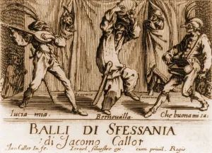 Images Dated 9th June 2008: Characters in a comic theater performance in 17th century Neopolitan Italy