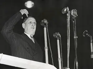 Microphones Prints: Charles De Gaulle speaking, ca