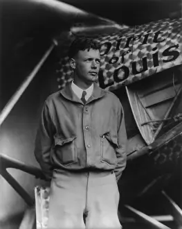 Flyer Prints: Charles Lindbergh, at Le Bourget Airport, Paris, with Spirit of St. Louis, May 31, 1927