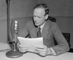 Lcgr1305 Prints: Charles Lindbergh speaking into a NBC microphone