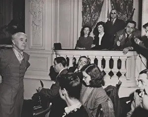 Producers Prints: Charlie Chaplin during a press conference in the Hotel Gotham