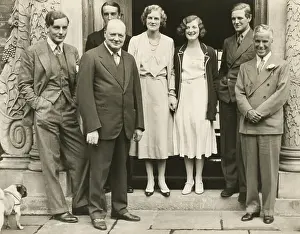 Movie Stars Prints: Charlie Chaplin with Winston Churchill and his family at Chartwell Manor
