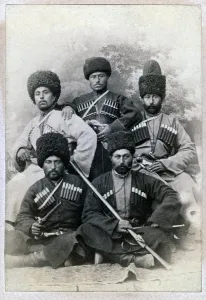 Fur Hat Prints: Chechen Cossacks. Wedding party group portrait carte de visite ca. 1870-1886
