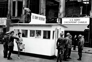 Checkpoint Charlie at the Berlin wall, 9/27/67. Courtesy: CSU Archives / Everett Collection
