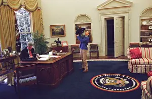 First Family Prints: Chelsea Clinton Playing with Socks the Cat in the Oval Office