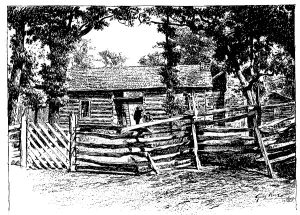 Cherokee Prints: Cherokee Tribe. A Cherokee cabin in the Indian Territories, Oklahoma, 1893