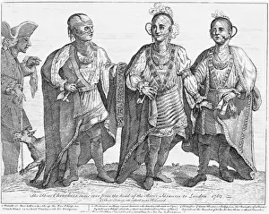 Cherokee Prints: Cherokee Tribe. Three Cherokees Came Over from the Head of the River Savannah to London Austenaco (second from right)